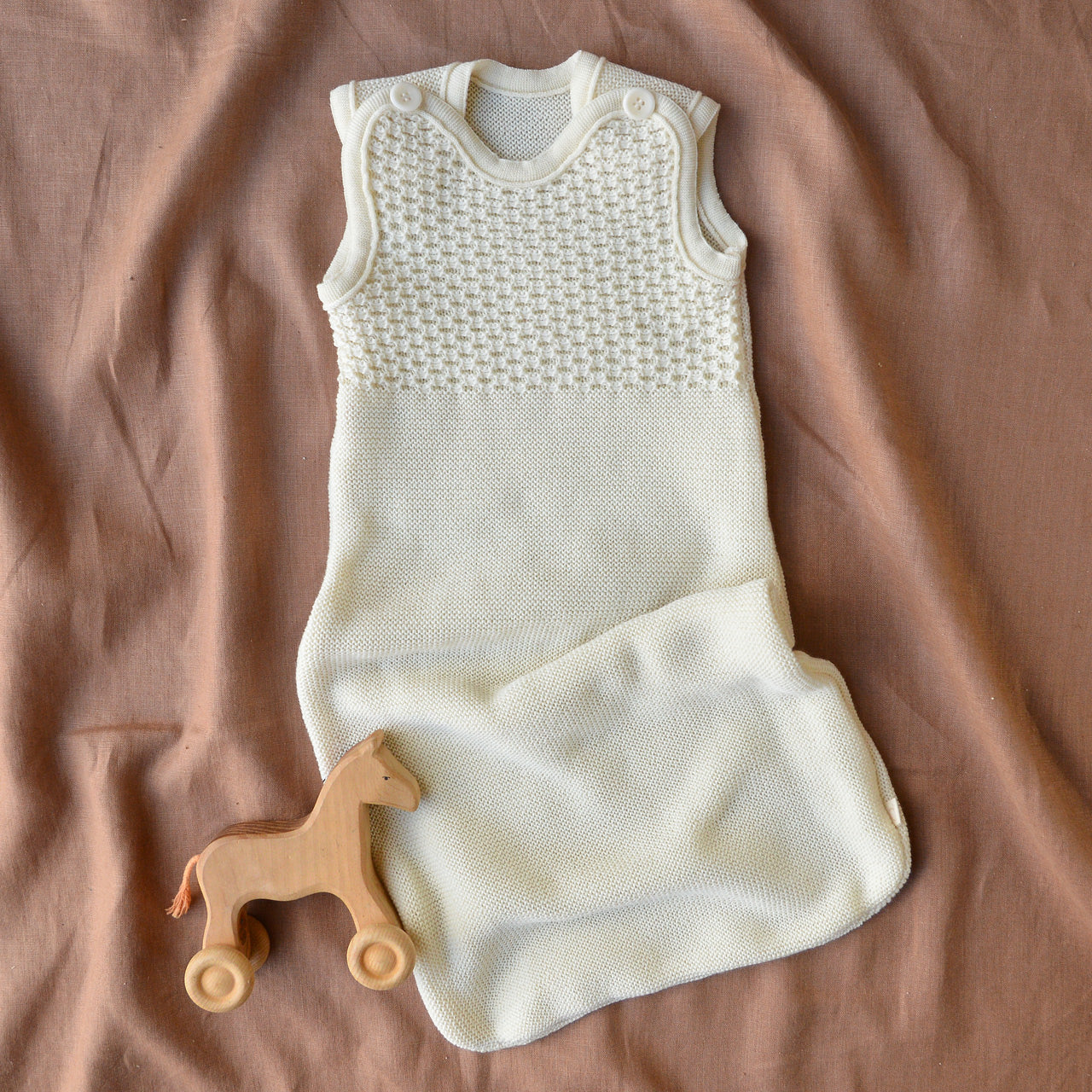 Knitted Sleeping Bag Sleeveless - Organic Merino Wool - Natural (0-18m+)