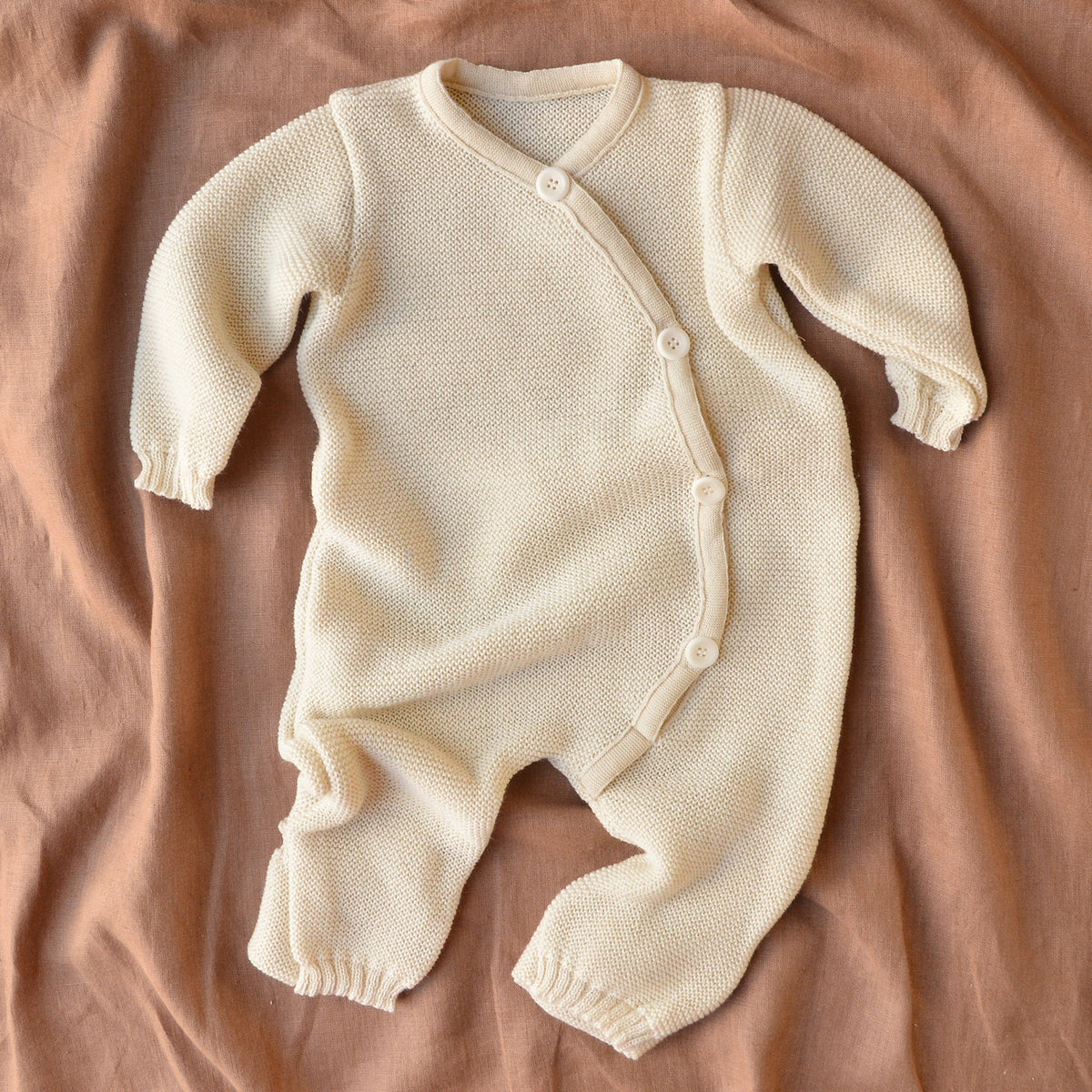 Knitted Overalls in Organic Merino Wool - Natural (0-12m)