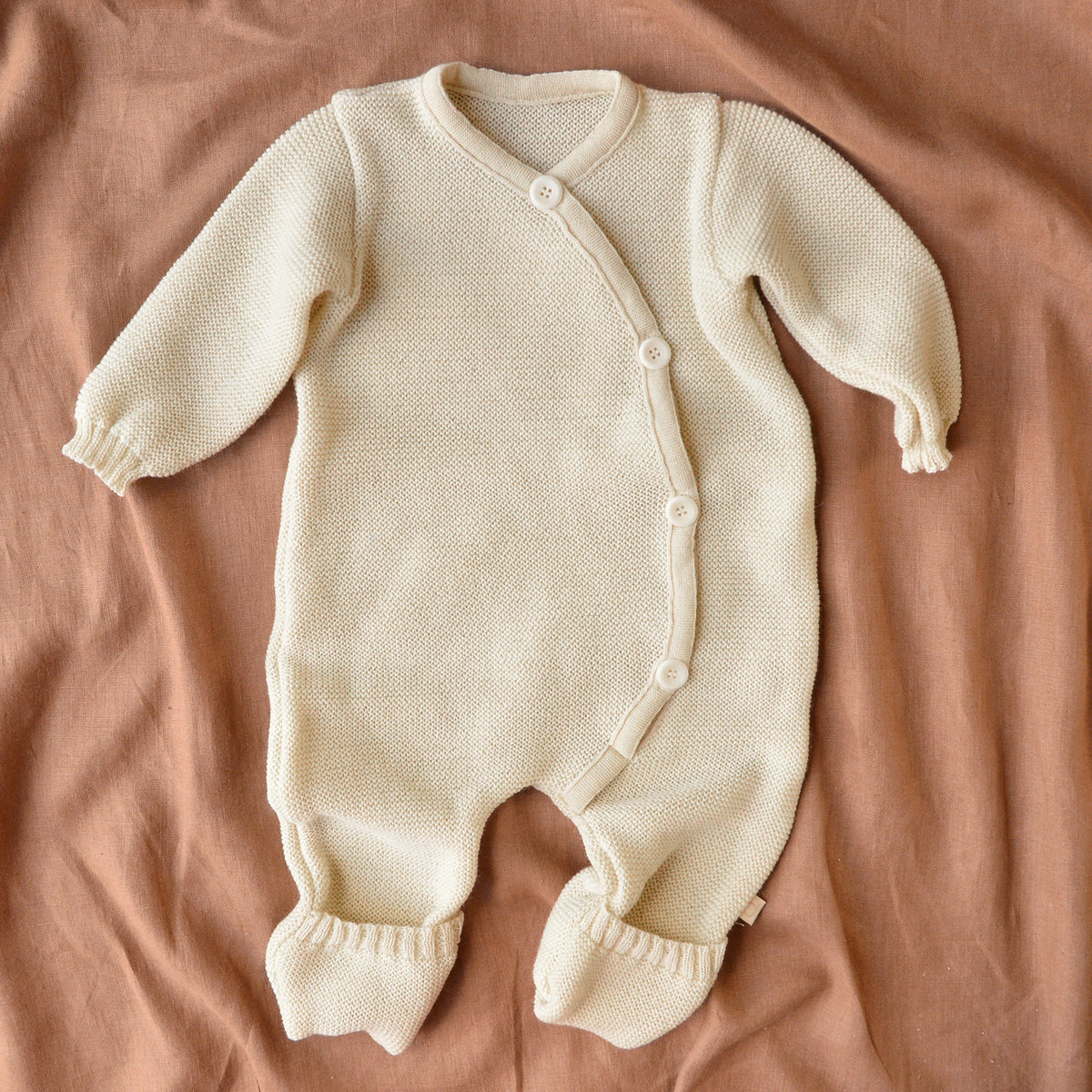Knitted Overalls in Organic Merino Wool - Natural (0-12m)