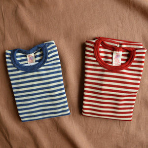 Child's Long Sleeve Top 100% Merino in Blue or Red Stripe (1-12yrs)