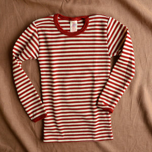 Child's Long Sleeve Top 100% Merino in Blue or Red Stripe (1-12yrs)