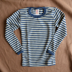 Child's Long Sleeve Top 100% Merino in Blue or Red Stripe (1-12yrs)