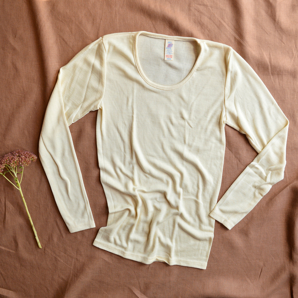 Women's Organic Merino Wool & Silk Long Sleeve Top - Natural