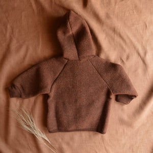 Hooded Jacket in Organic Wool Fleece with Buttons (0-6y)
