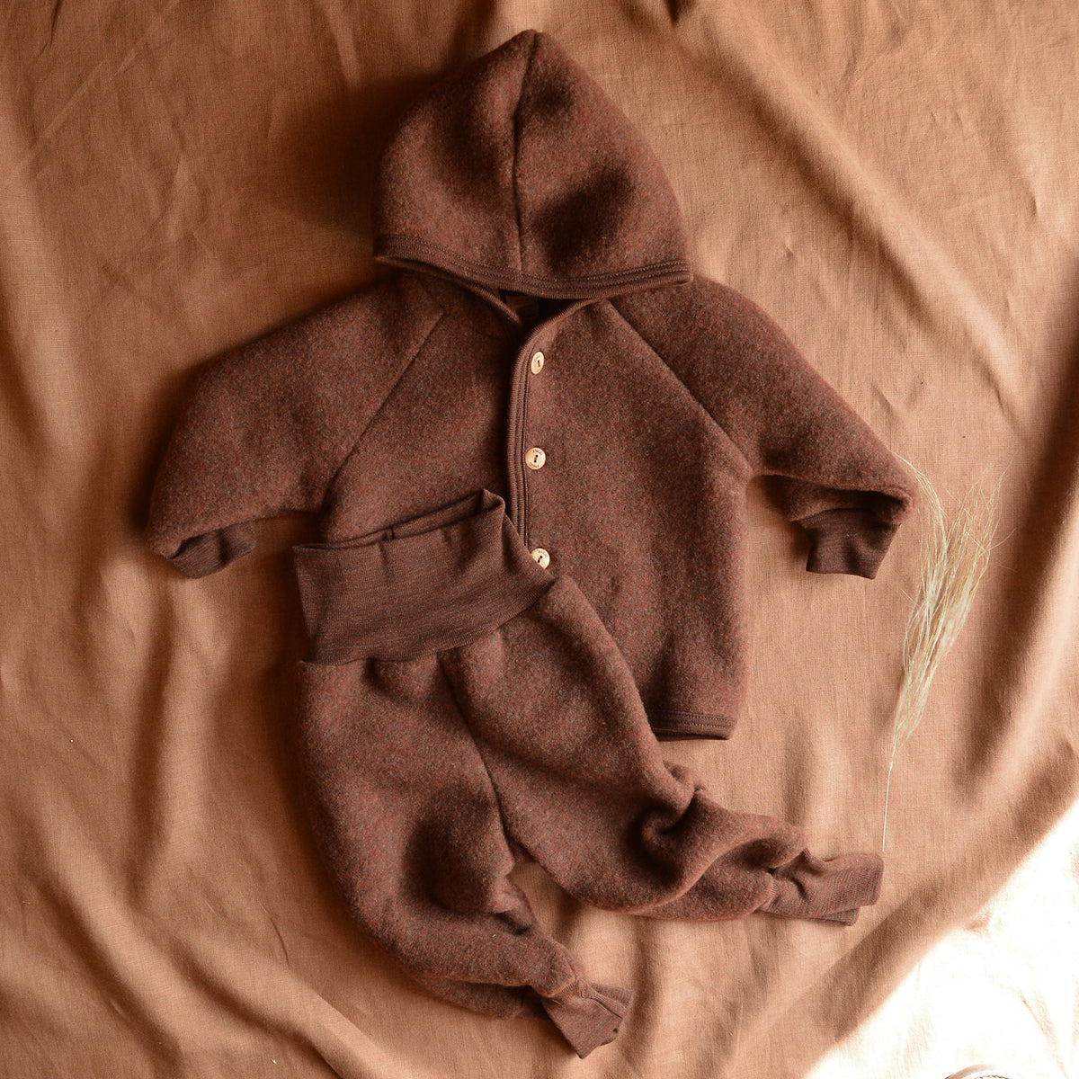 Hooded Jacket  with Buttons - 100% Organic Wool Fleece (0-6y)