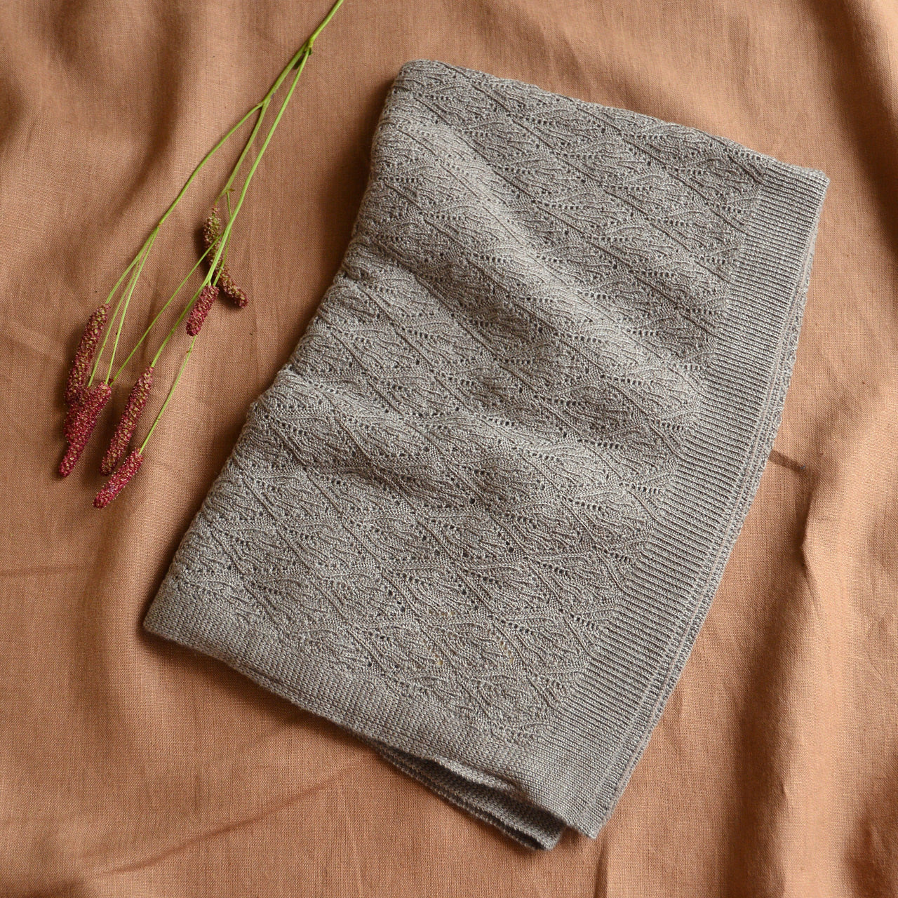 Merino Wool Pointelle Baby Blanket - Beige Melange (80x100cm)