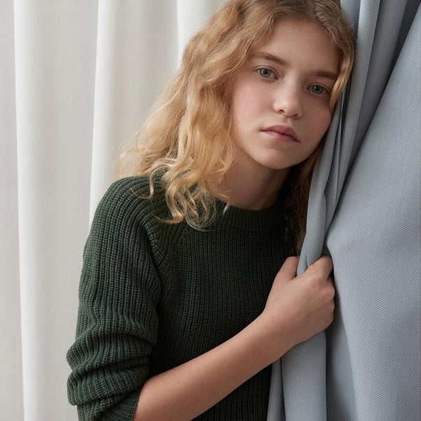 Rib Sweater in 100% Merino - Forest (2-12y)