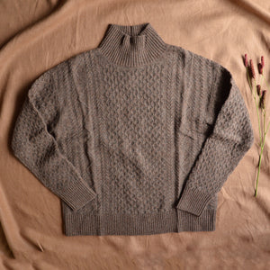 Women's Lambswool Aran Jumper - Pecan Melange (XS) *Last One!