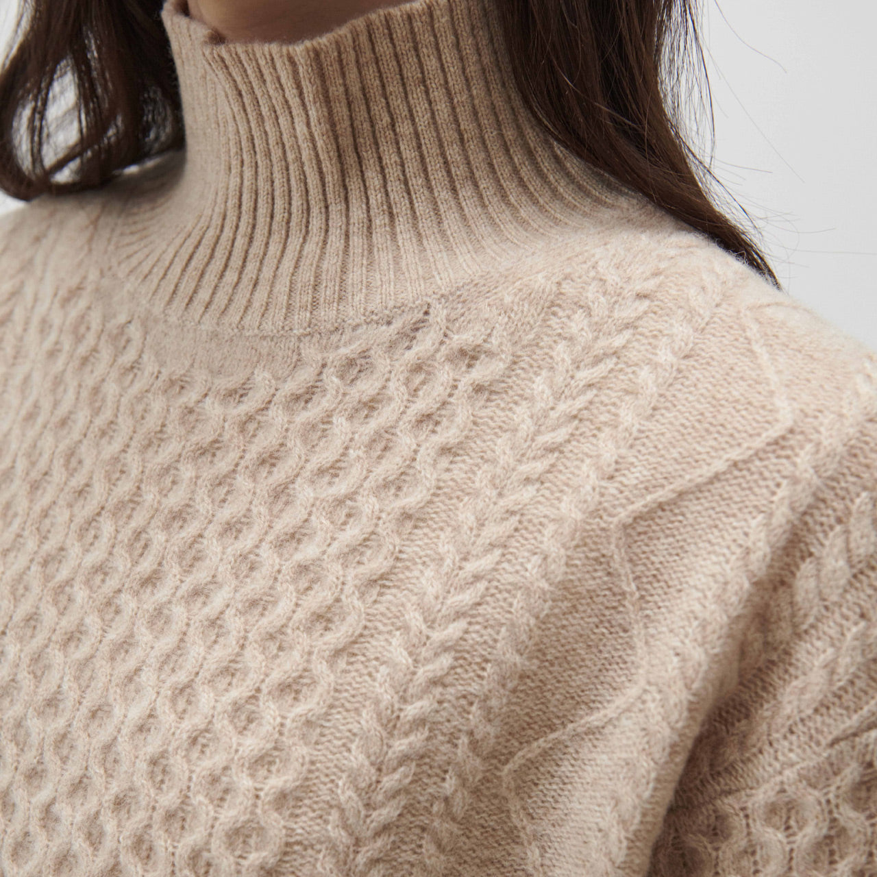 Women's Lambswool Aran Jumper - Oatmeal (XS) *Last One!