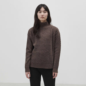 Women's Lambswool Aran Jumper - Pecan Melange (XS) *Last One!