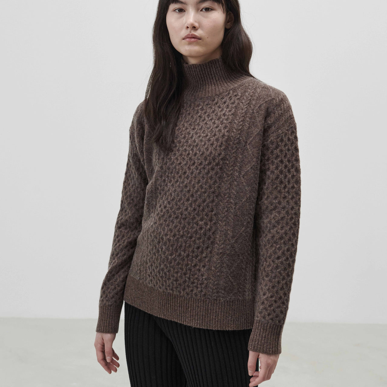 Women's Lambswool Aran Jumper - Pecan Melange (XS) *Last One!