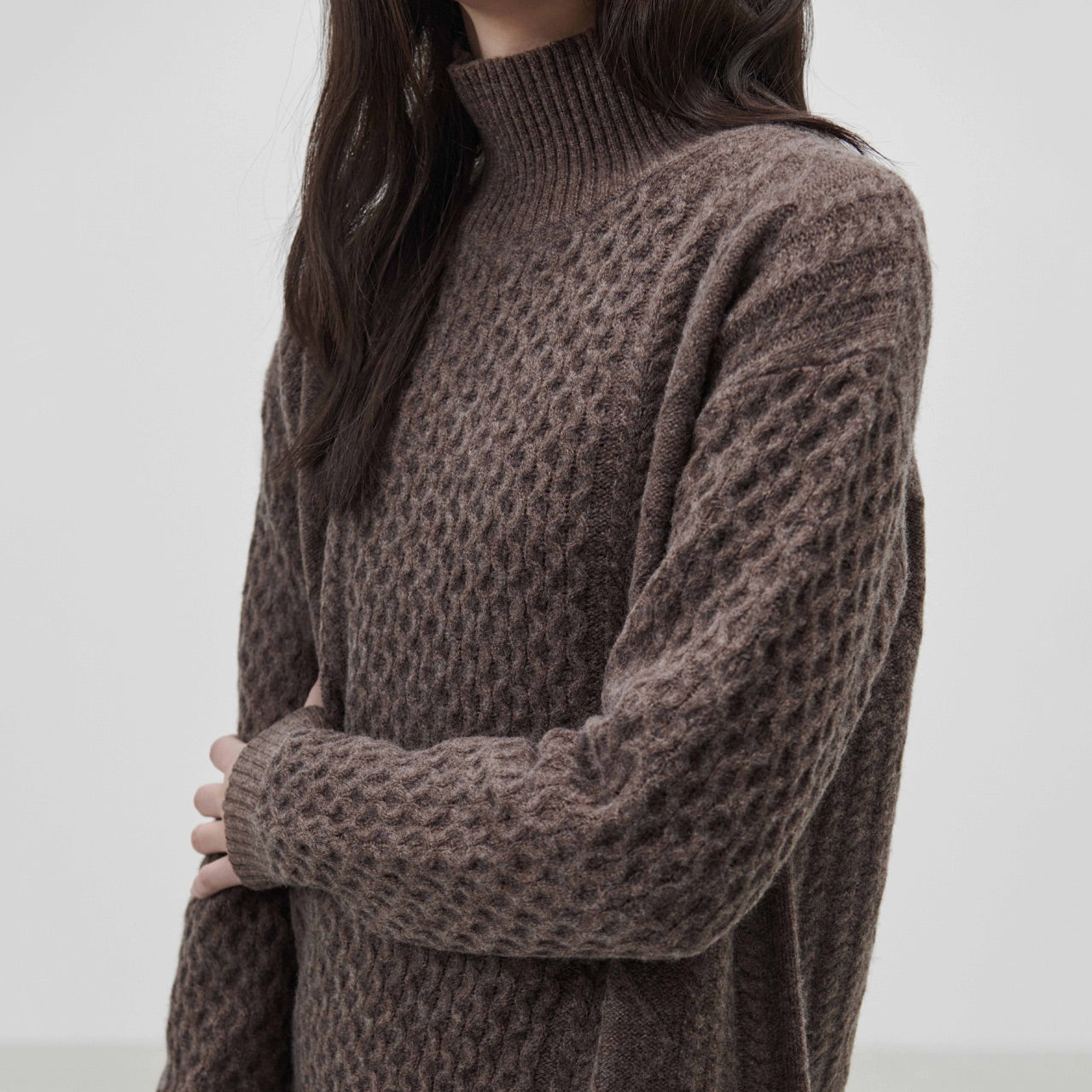 Women's Lambswool Aran Jumper - Pecan Melange (XS) *Last One!