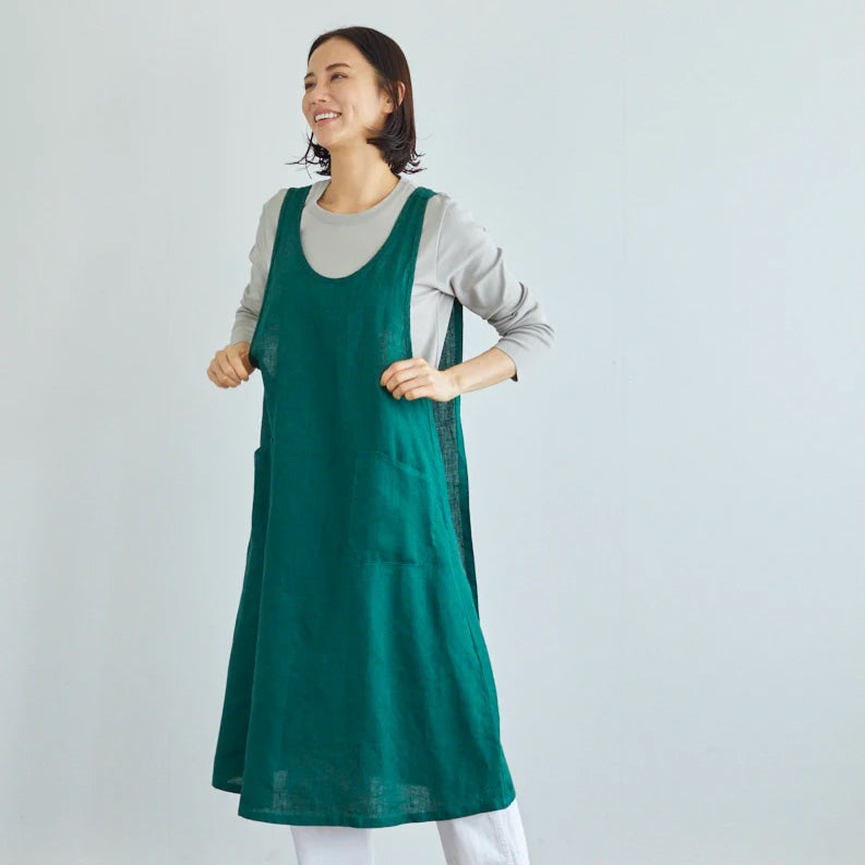 Women's Linen Cross Over Apron Dress - Natural