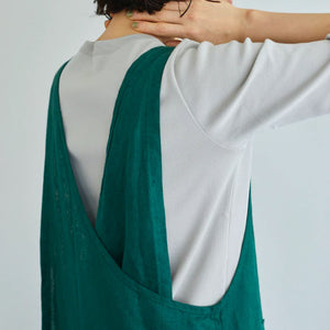 Women's Linen Cross Over Apron Dress - Natural