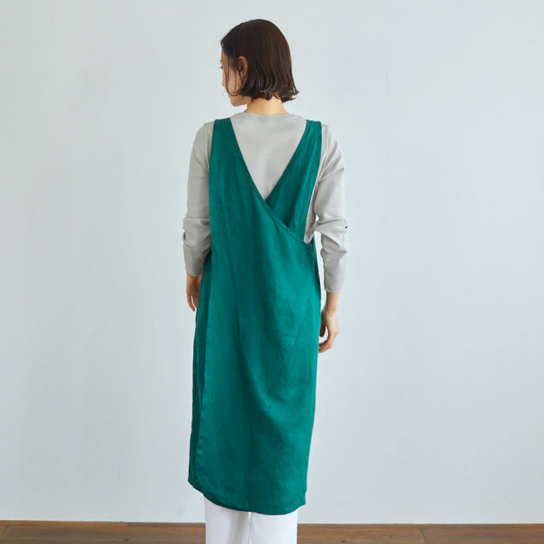 Women's Linen Cross Over Apron Dress - Natural