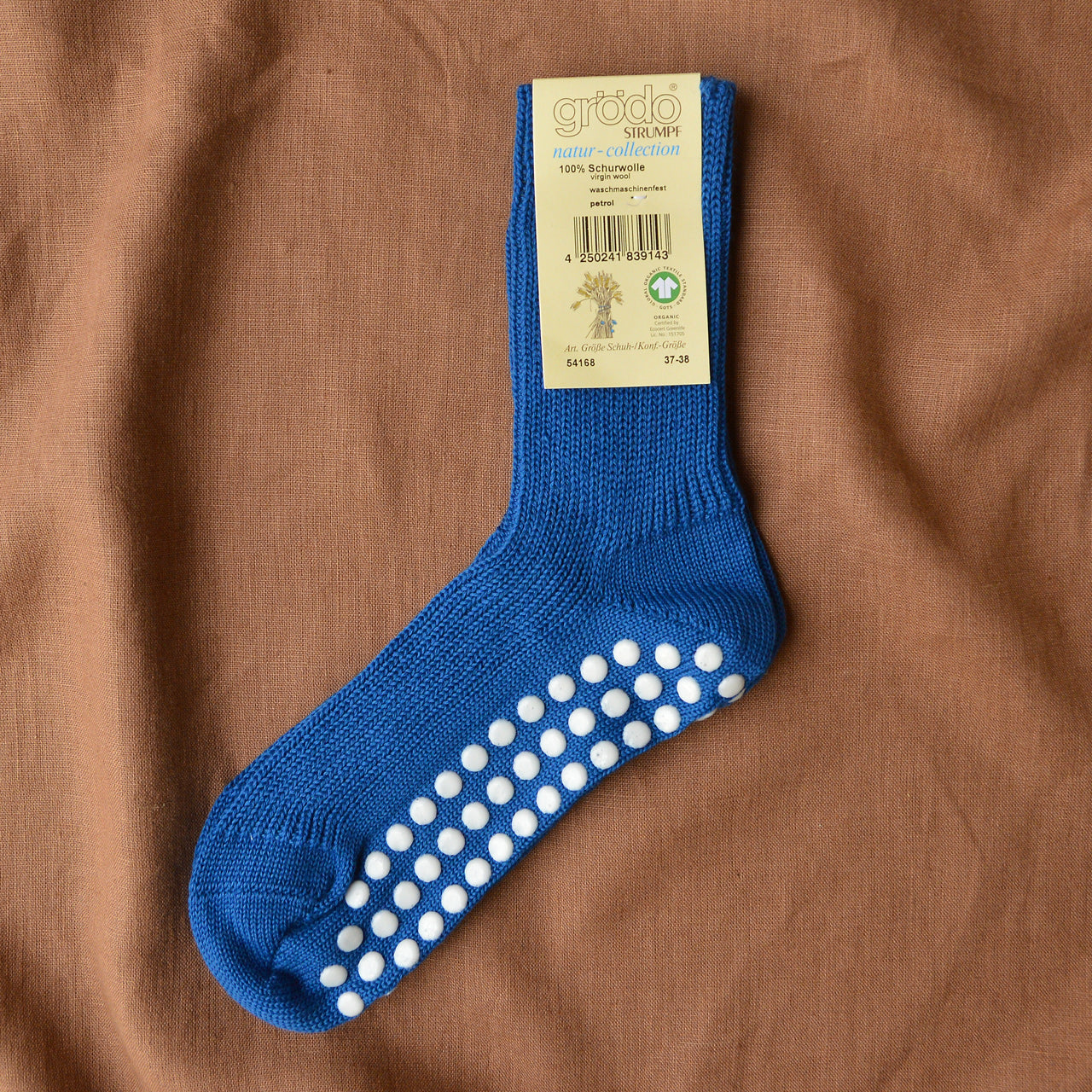 Adults Grippy Socks in 100% Organic Wool - Cobalt (37-42)