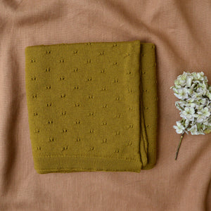 Bibi Pointelle Baby Blanket - 100% Merino Wool - Mustard (75x90cm)