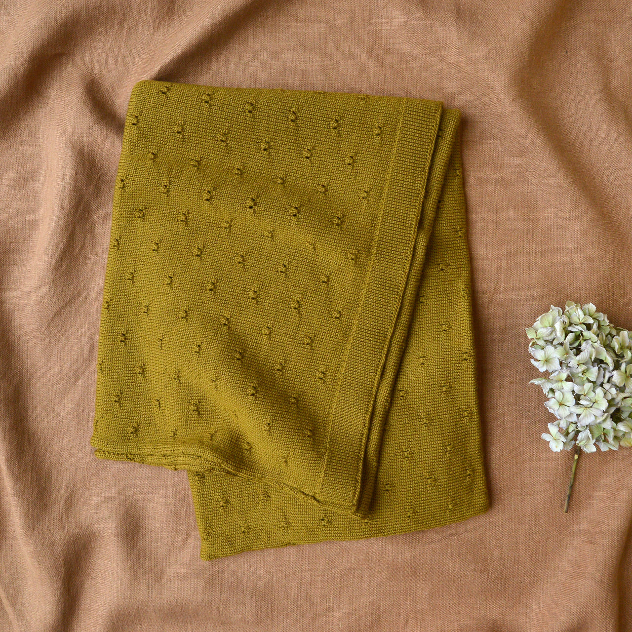 Bibi Pointelle Baby Blanket - 100% Merino Wool - Mustard (75x90cm)