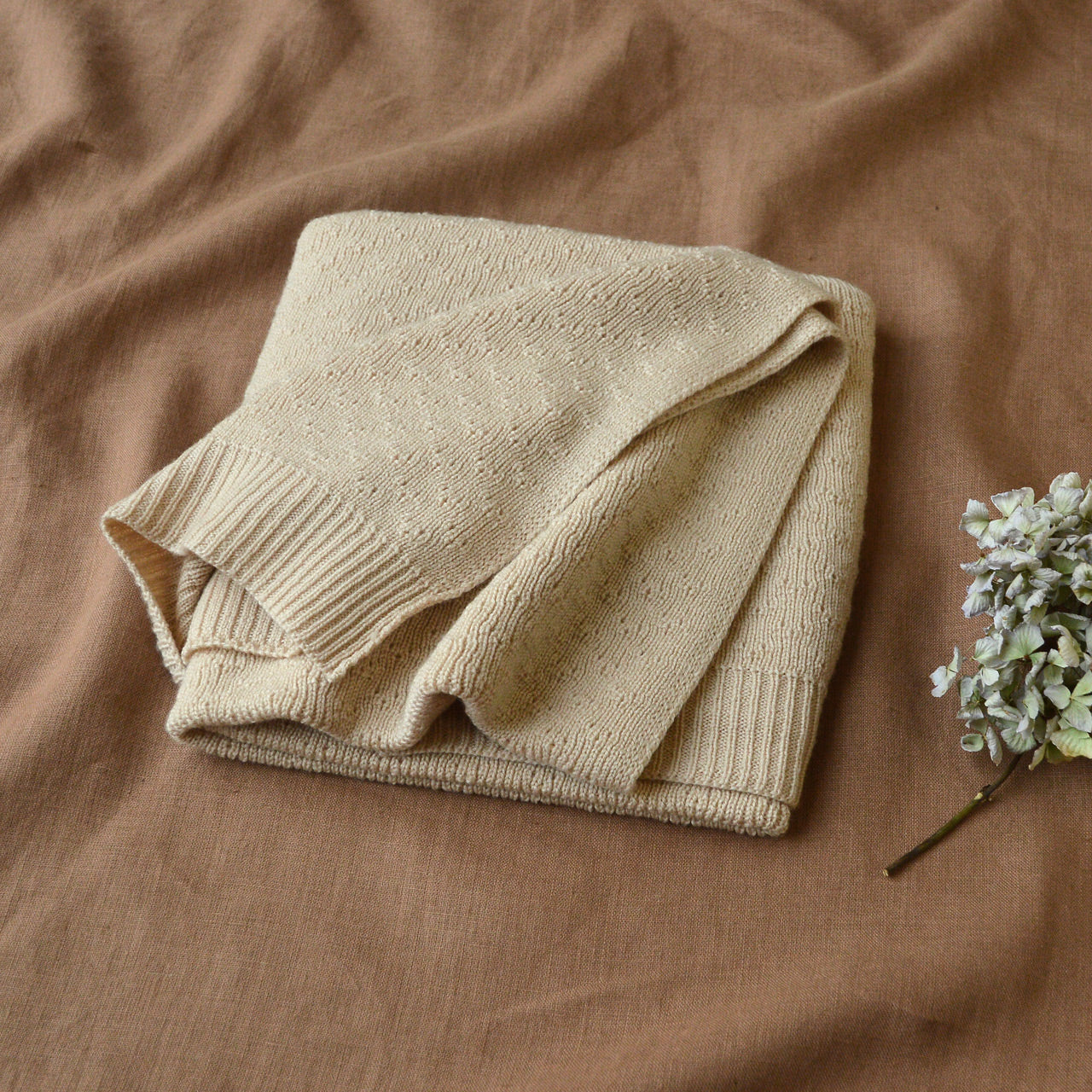 Dora Thick Rib Knit Baby Blanket - 100% Merino Wool - Oat (75x100cm)