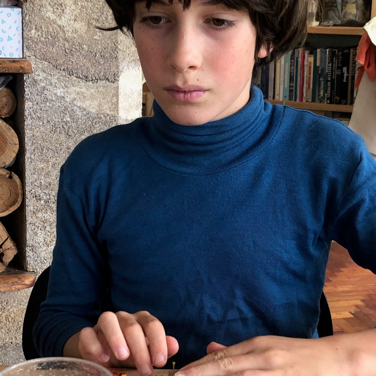 Child's Turtleneck in Organic Merino/Silk - Marine (1-12y)