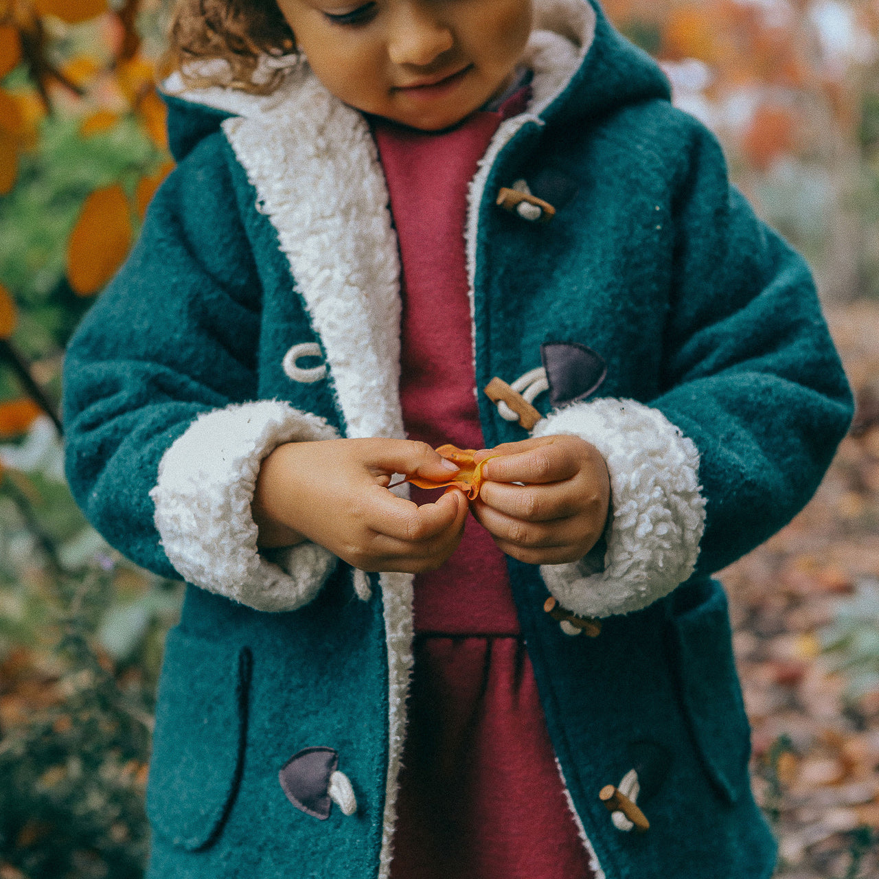Winter Wool Coat with Pixie Hood - Forest (2-3y) *Last One!