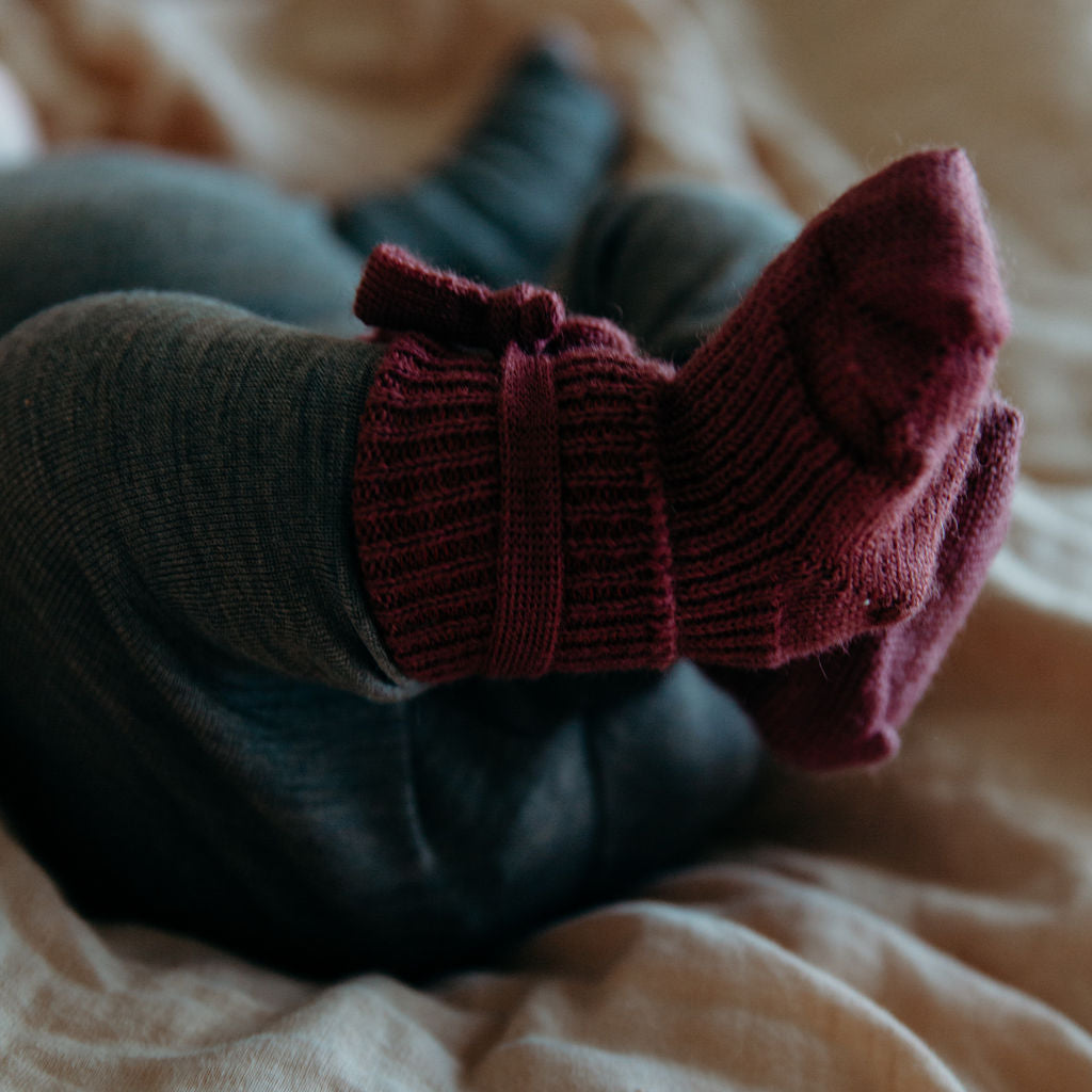 Plant Dyed Newborn Wool Baby Socks with Ties (0-3m) *Returning 2026