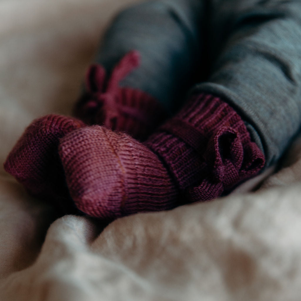 Plant Dyed Newborn Wool Baby Socks with Ties (0-3m) *Returning 2026