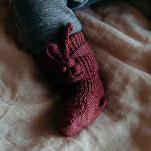 Plant Dyed Newborn Wool Baby Socks with Ties (0-3m)