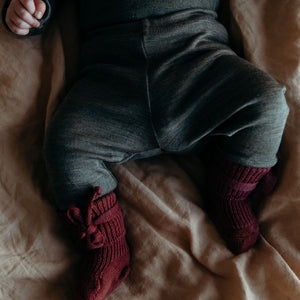 Plant Dyed Newborn Wool Baby Socks with Ties (0-3m)