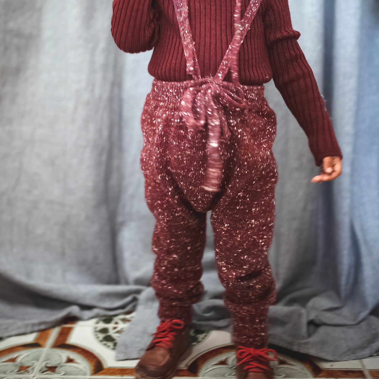 Tylwyth Teg Baby Dungarees in Merino/Alpaca/Silk - Berry (0-12m)