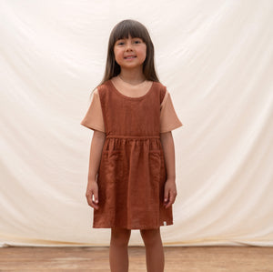 Nora Pinafore Dress in 100% Linen - Pine (3-10y)