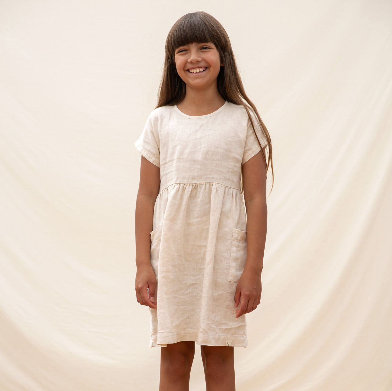 Eden Dress in 100% Linen - Milk (9-10y) *Last One!