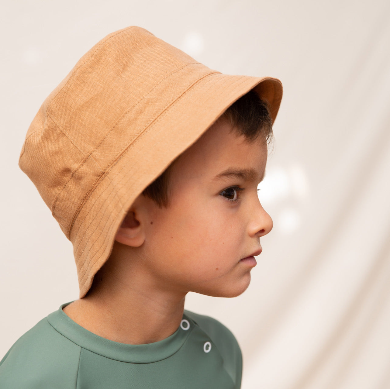 Child's Linen Bucket Hat with Quilted Brim - Sienna