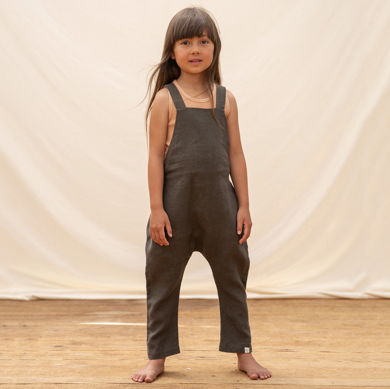 Lou Salopette 100% Linen Rompers - Pine (1-4y)