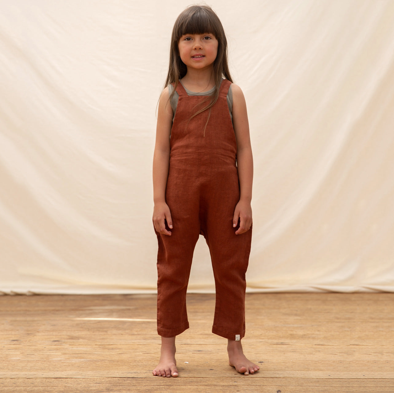 Lou Salopette 100 % Linen Rompers - Sienna (1-4y)