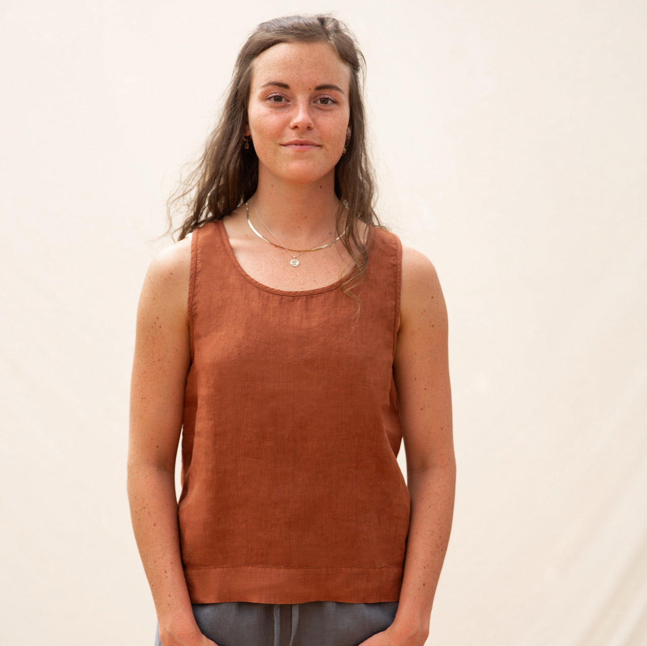 Rosa Women's Tank Top in 100% Linen - Sienna (L) *Last ones