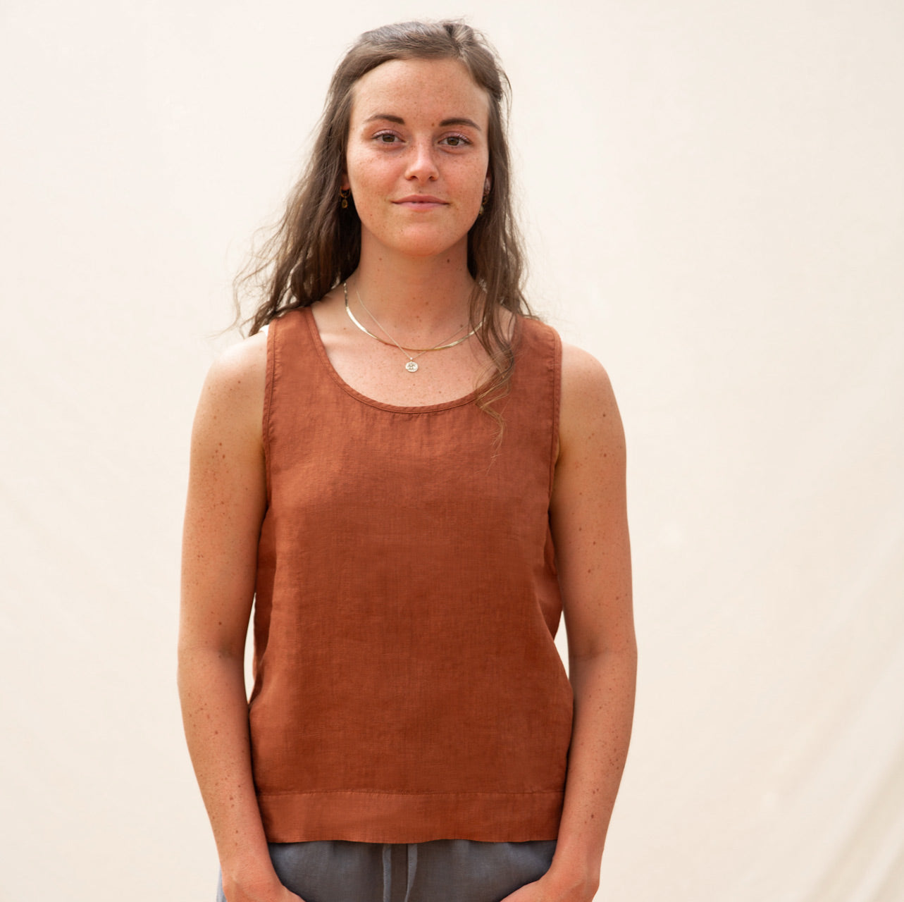 Rosa Women's Tank Top in 100% Linen - Sienna (L) *Last One!