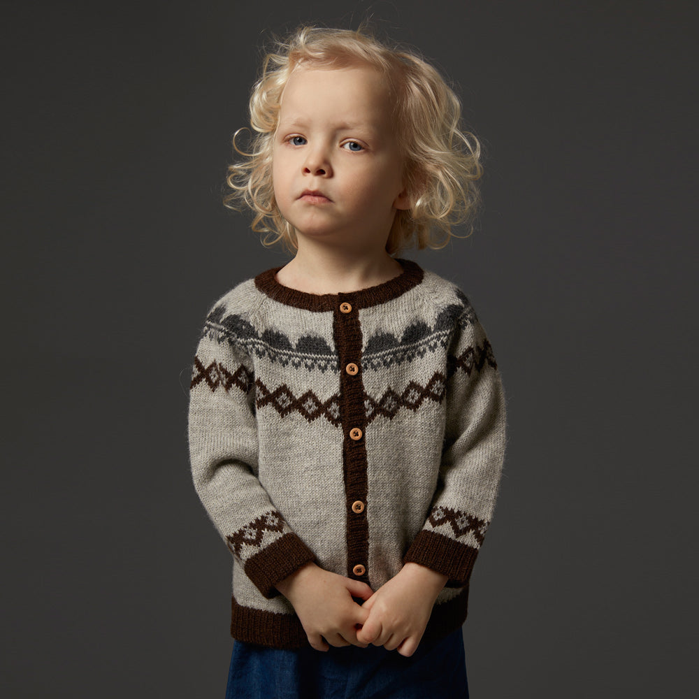 Grey FairIsle Cardigan in 100 alpaca by As We Grow for Woollykins