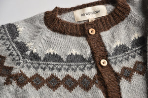 FairIsle Mountain Cardigan - 100% Baby Alpaca - Grey (18m-8y)