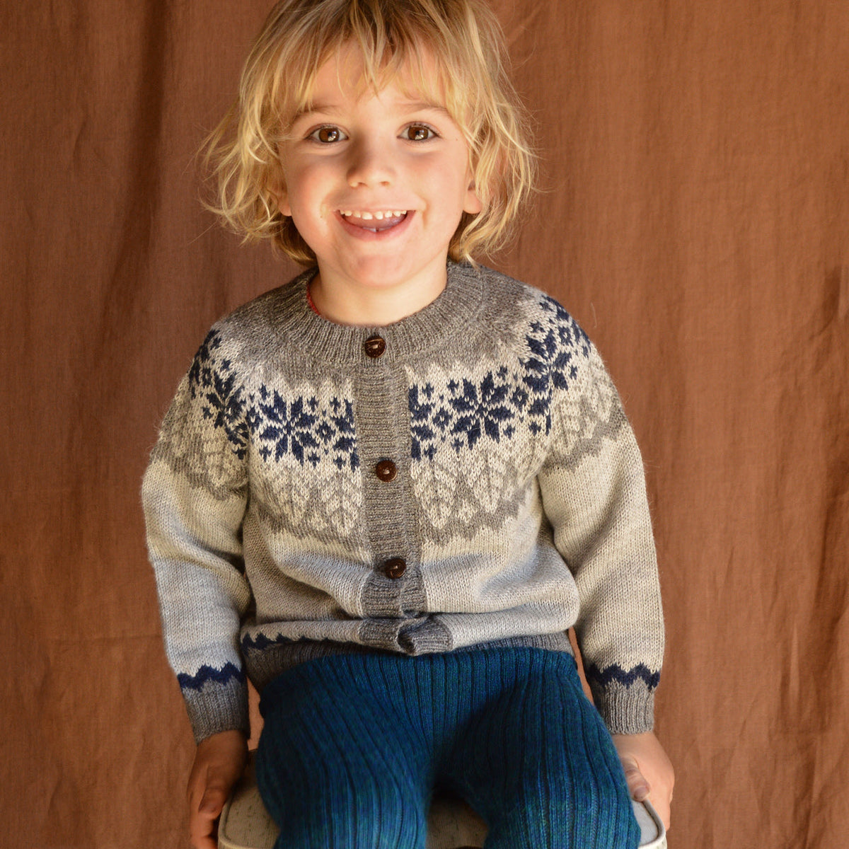 Islandia Cardigan in Baby Alpaca - Grey/Navy (6m-4y) *Returning 2026