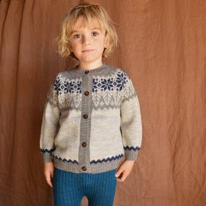 Islandia Cardigan in Baby Alpaca - Grey/Navy (6m-4y) *Returning 2026