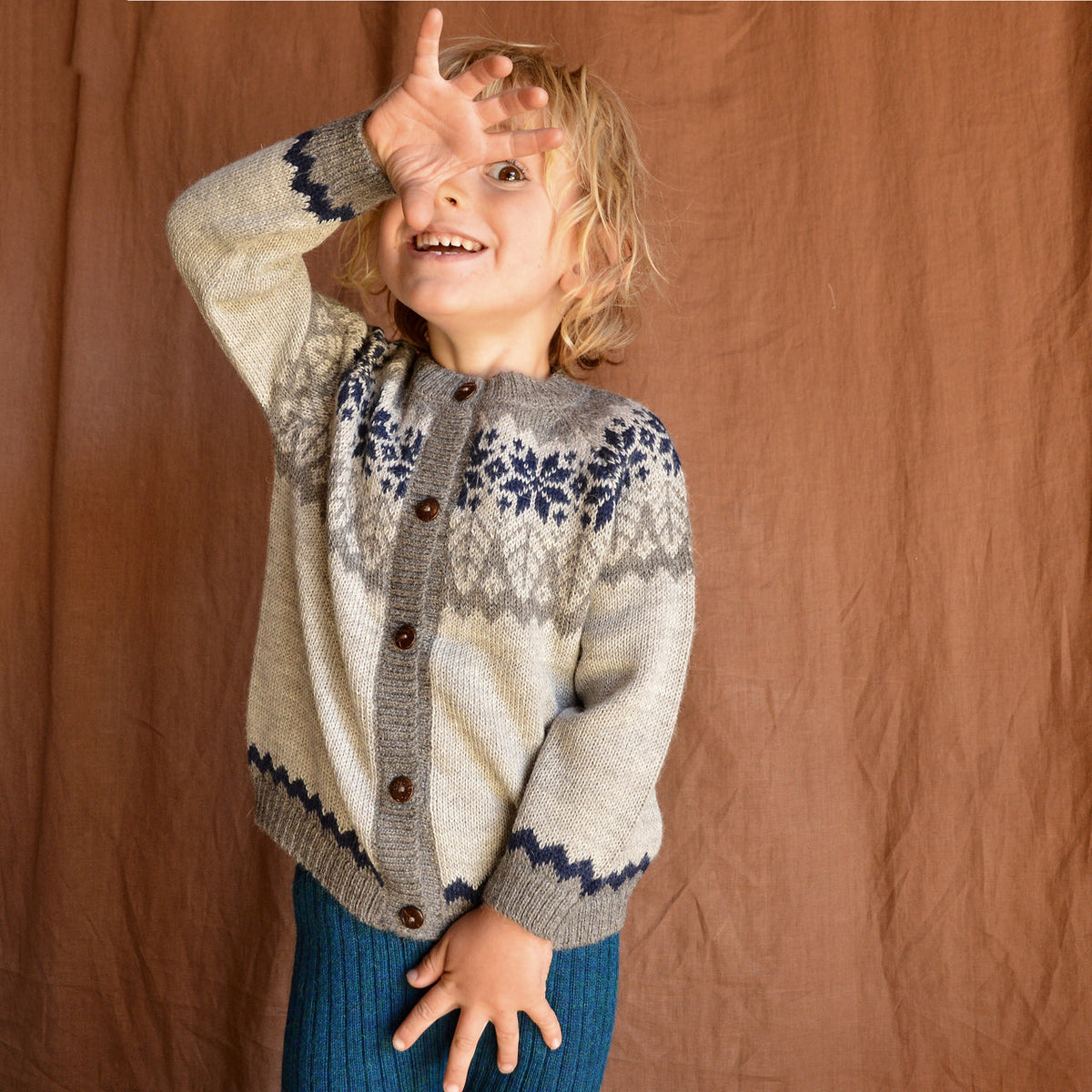 Islandia Cardigan in Baby Alpaca - Grey/Navy (6m-4y) *Returning 2026