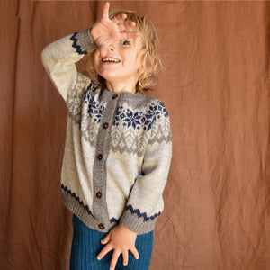 Islandia Cardigan in Baby Alpaca - Grey/Navy (6m-4y) *Returning 2026