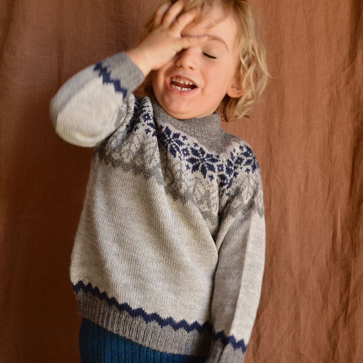 Islandia Fair Isle Sweater - 100% Baby Alpaca - Zig Zag (3-6y)