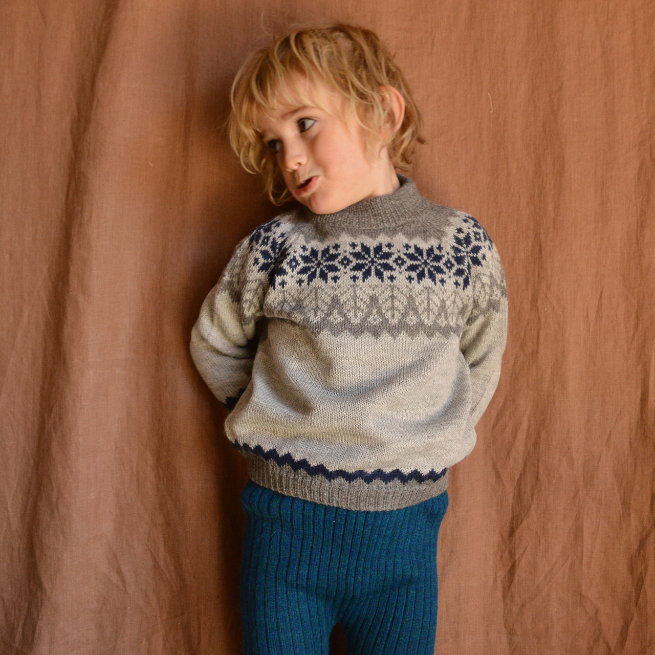 Islandia Fair Isle Sweater - 100% Baby Alpaca - Zig Zag (3-6y)