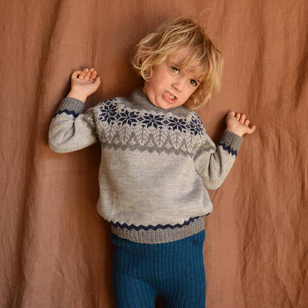 Islandia Fair Isle Sweater - 100% Baby Alpaca - Zig Zag (3-6y)
