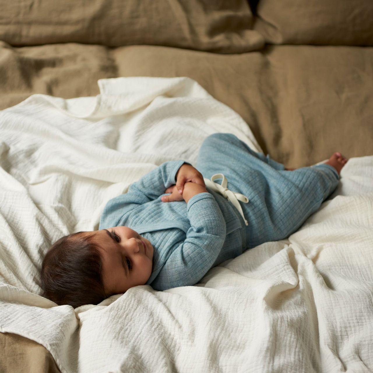 Pointelle Kimono Baby Body 100% Merino - Seedling (Newborn-6m)