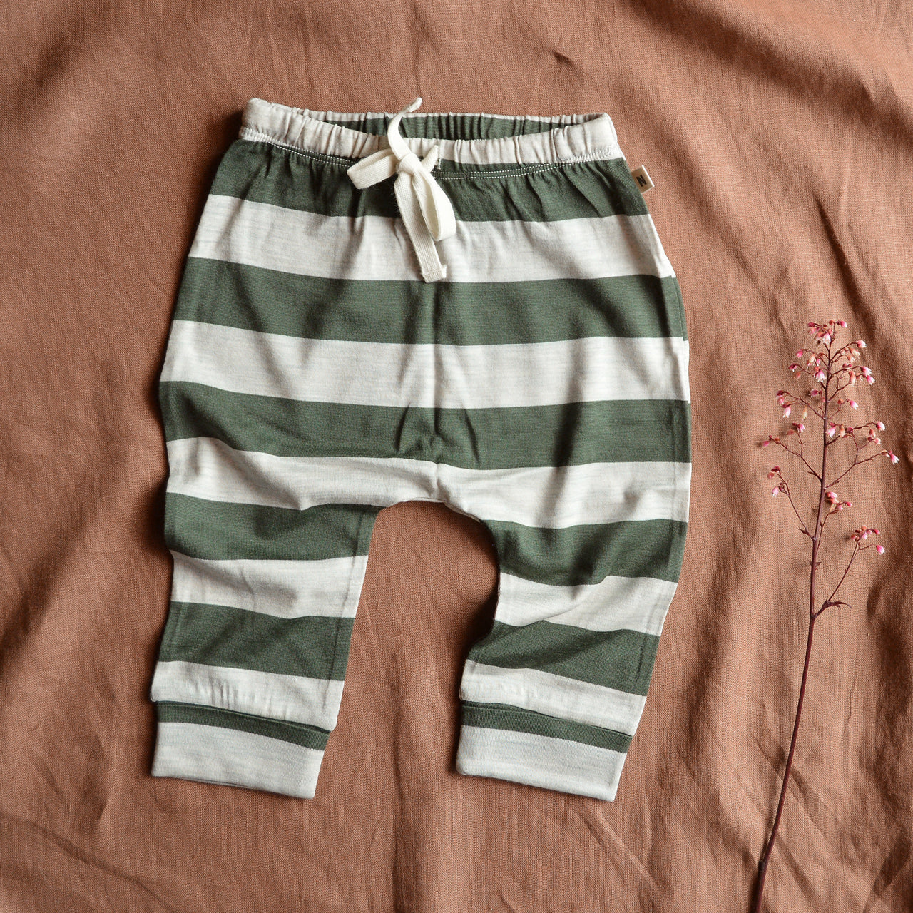 Baby Drawstring Pants 100% Merino - Stripes (3-6m) *Last One!
