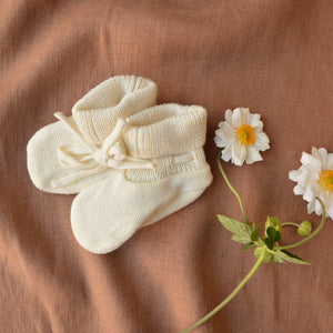 Merino Knit Baby Drawstring Booties (0-6m)