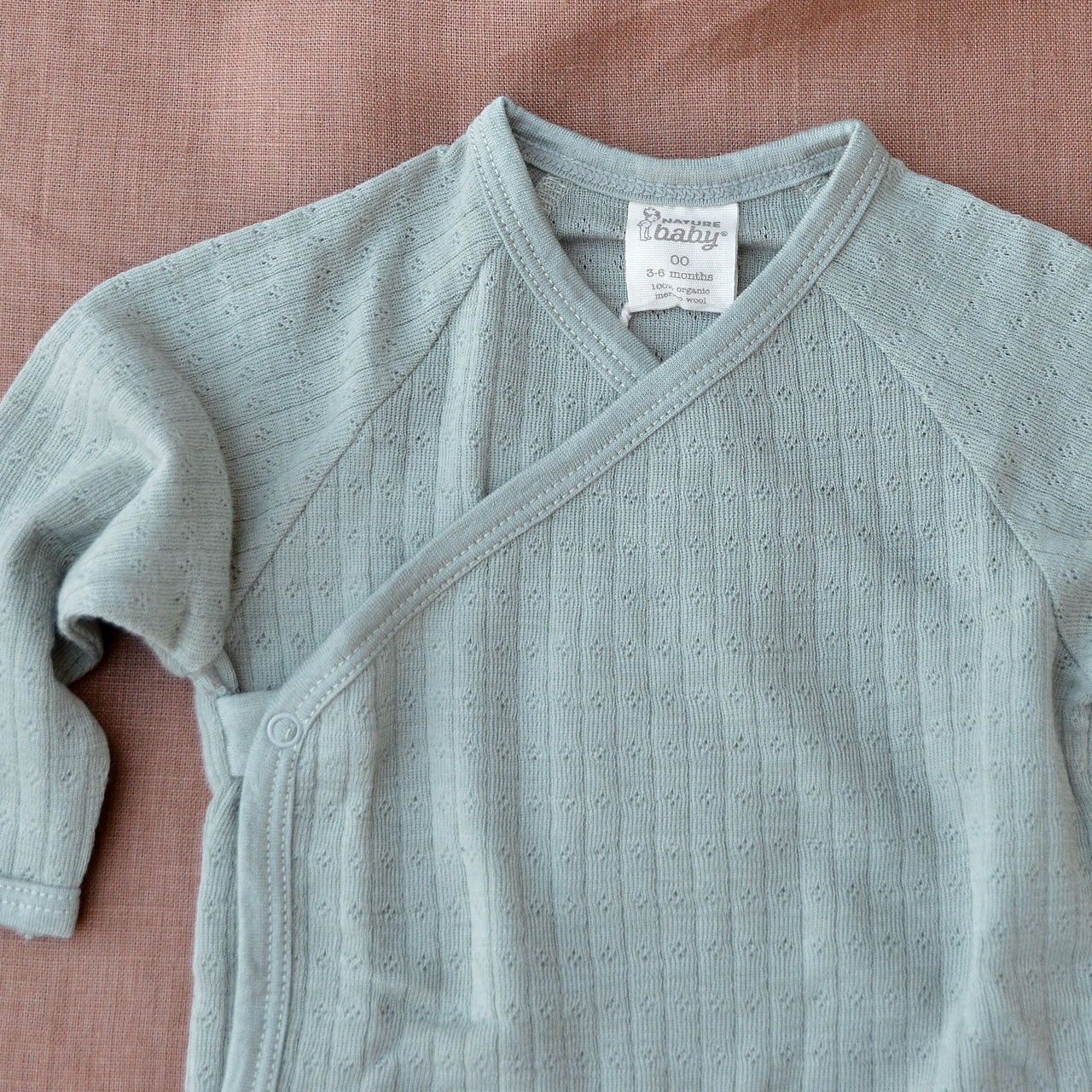 Pointelle Kimono Baby Body 100% Merino - Seedling (Newborn-6m)